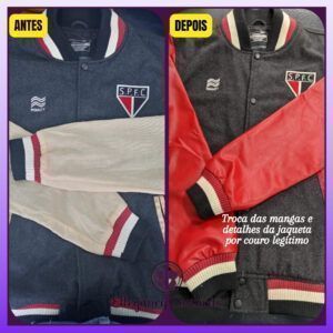troca de mangas e detalhes da jaqueta por couro legitimo na ellegancy costuras em sp